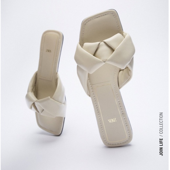 Zara Flat Leather Sandals Worn Once 8.5 - Picture 2 of 11